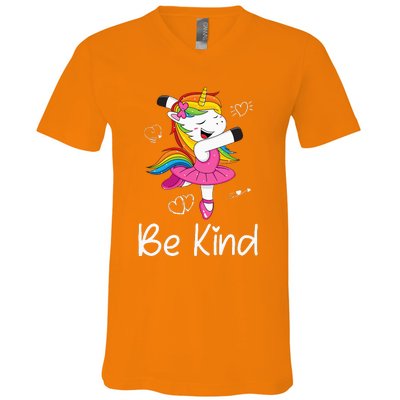 Dancing Unicorn Be Kind Anti Bullying Unity Day Orange V-Neck T-Shirt