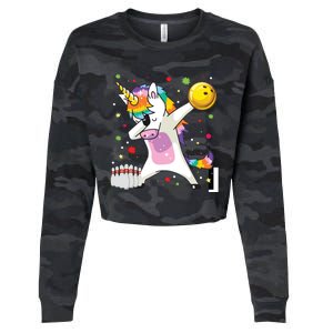 Dabbing Unicorn Bowling Funny Bowling Cropped Pullover Crew