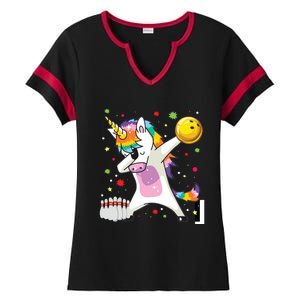 Dabbing Unicorn Bowling Funny Bowling Ladies Halftime Notch Neck Tee