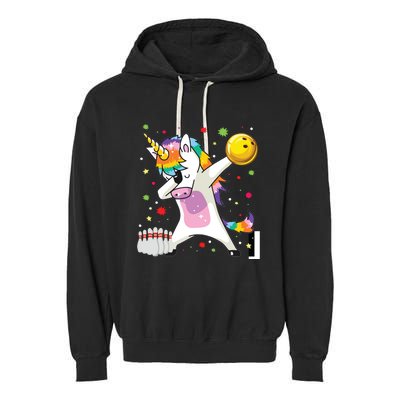 Dabbing Unicorn Bowling Funny Bowling Garment-Dyed Fleece Hoodie