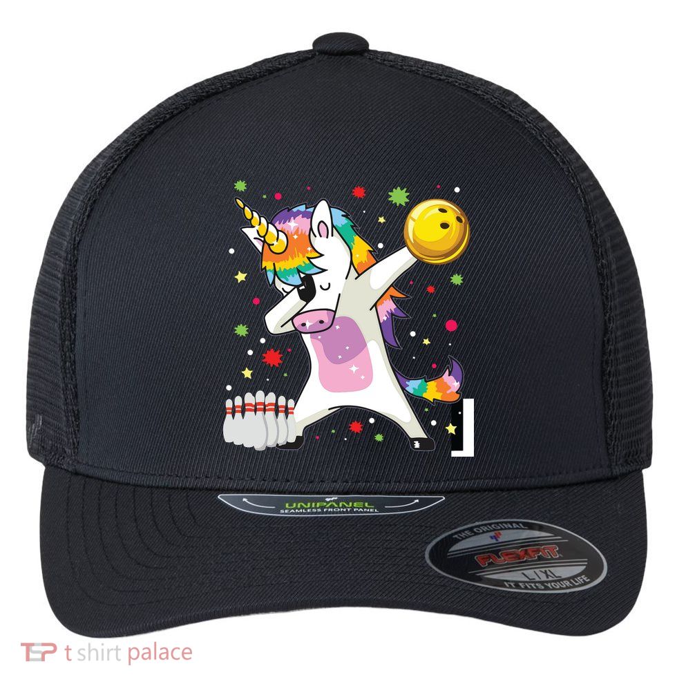 Dabbing Unicorn Bowling Funny Bowling Flexfit Unipanel Trucker Cap