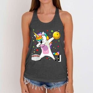 Dabbing Unicorn Bowling Funny Bowling Women's Knotted Racerback Tank