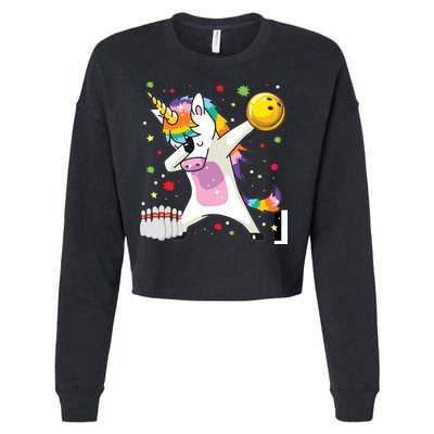 Dabbing Unicorn Bowling Funny Bowling Cropped Pullover Crew