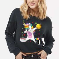 Dabbing Unicorn Bowling Funny Bowling Cropped Pullover Crew