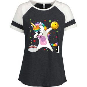 Dabbing Unicorn Bowling Funny Bowling Enza Ladies Jersey Colorblock Tee