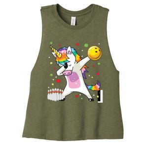 Dabbing Unicorn Bowling Funny Bowling Women's Racerback Cropped Tank