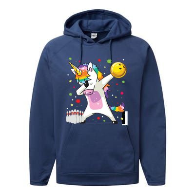 Dabbing Unicorn Bowling Funny Bowling Performance Fleece Hoodie