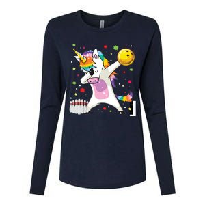 Dabbing Unicorn Bowling Funny Bowling Womens Cotton Relaxed Long Sleeve T-Shirt