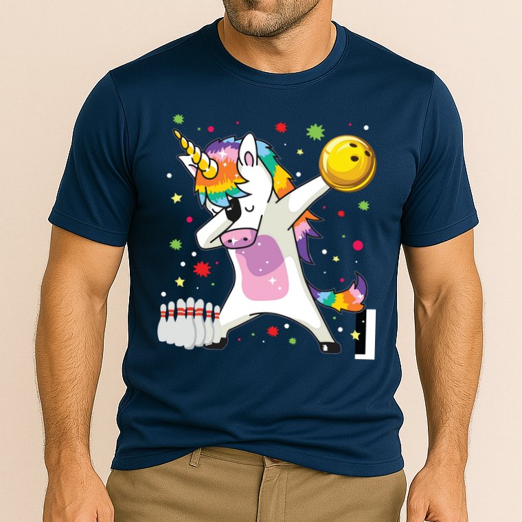 Dabbing Unicorn Bowling Funny Bowling Performance Shirt
