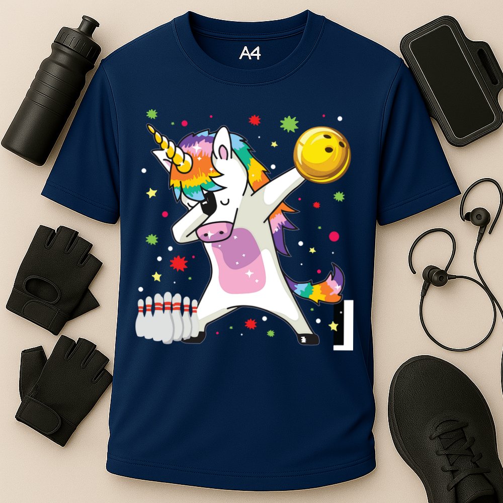 Dabbing Unicorn Bowling Funny Bowling Performance Shirt