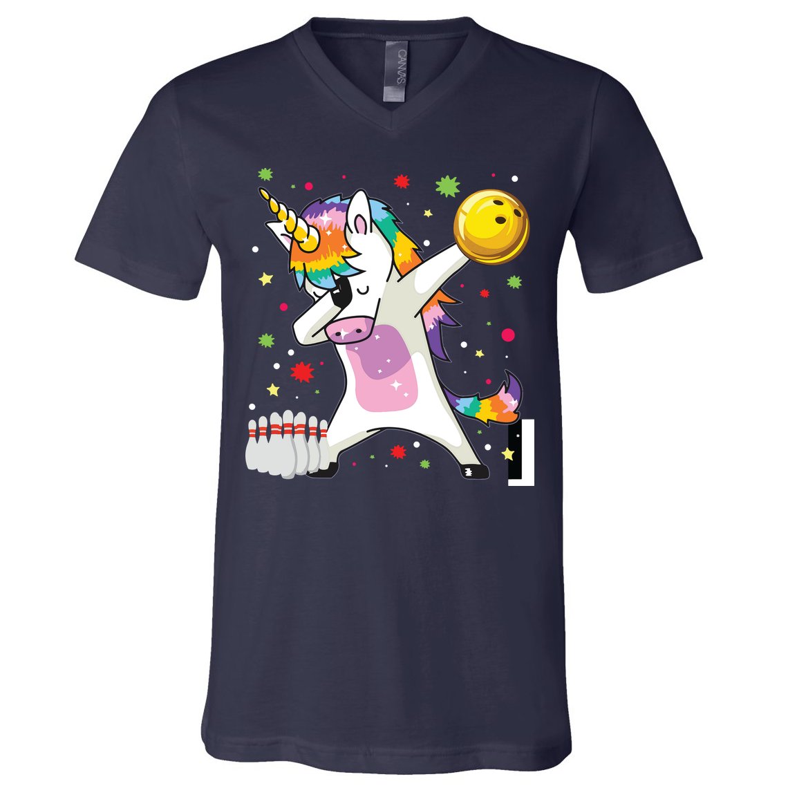 Dabbing Unicorn Bowling Funny Bowling V-Neck T-Shirt