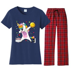 Dabbing Unicorn Bowling Funny Bowling Women's Flannel Pajama Set