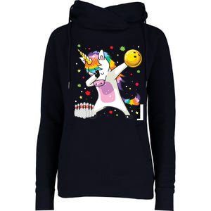 Dabbing Unicorn Bowling Funny Bowling Womens Funnel Neck Pullover Hood