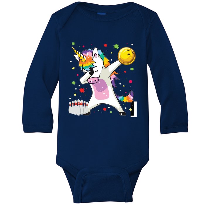 Dabbing Unicorn Bowling Funny Bowling Baby Long Sleeve Bodysuit