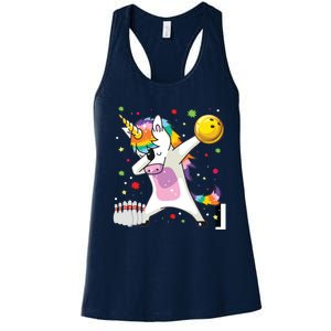 Dabbing Unicorn Bowling Funny Bowling Women's Racerback Tank