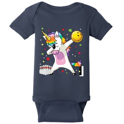 Dabbing Unicorn Bowling Funny Bowling Baby Bodysuit