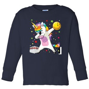 Dabbing Unicorn Bowling Funny Bowling Toddler Long Sleeve Shirt