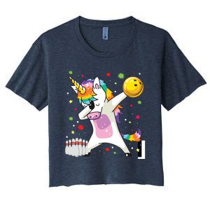 Dabbing Unicorn Bowling Funny Bowling Women's Crop Top Tee