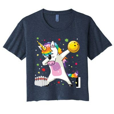 Dabbing Unicorn Bowling Funny Bowling Crop Top