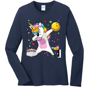 Dabbing Unicorn Bowling Funny Bowling Ladies Long Sleeve Shirt