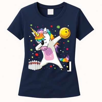 Dabbing Unicorn Bowling Funny Bowling Womens T-Shirt