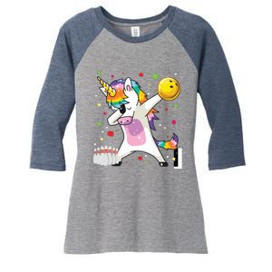 Dabbing Unicorn Bowling Funny Bowling Women's Tri-Blend 3/4-Sleeve Raglan Shirt