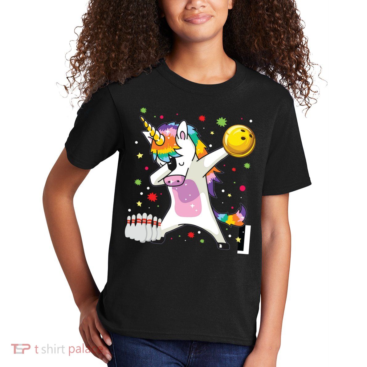 Dabbing Unicorn Bowling Funny Bowling Kids T-Shirt