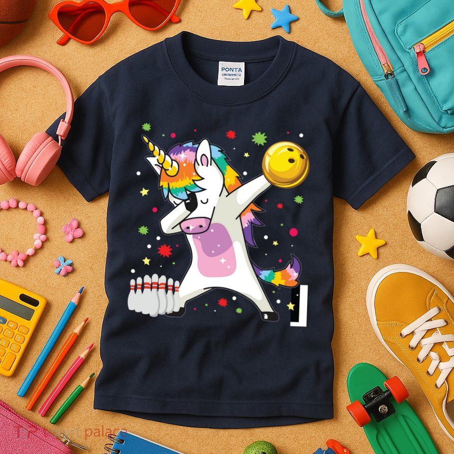 Dabbing Unicorn Bowling Funny Bowling Kids T-Shirt