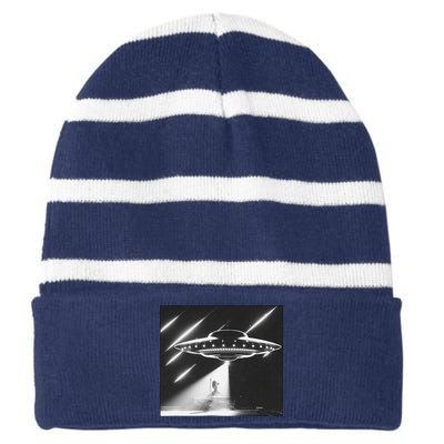 Down Ufo Bad Alien Funny Striped Beanie with Solid Band