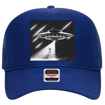 Down Ufo Bad Alien Funny High Crown Mesh Back Trucker Hat