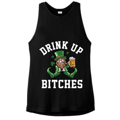 Drink Up Bitches Funny Leprechaun St Patrick's Day Ladies PosiCharge Tri-Blend Wicking Tank