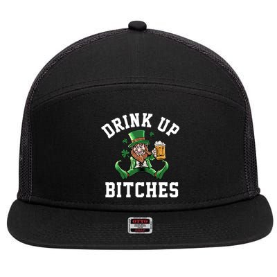 Drink Up Bitches Funny Leprechaun St Patrick's Day 7 Panel Mesh Trucker Snapback Hat