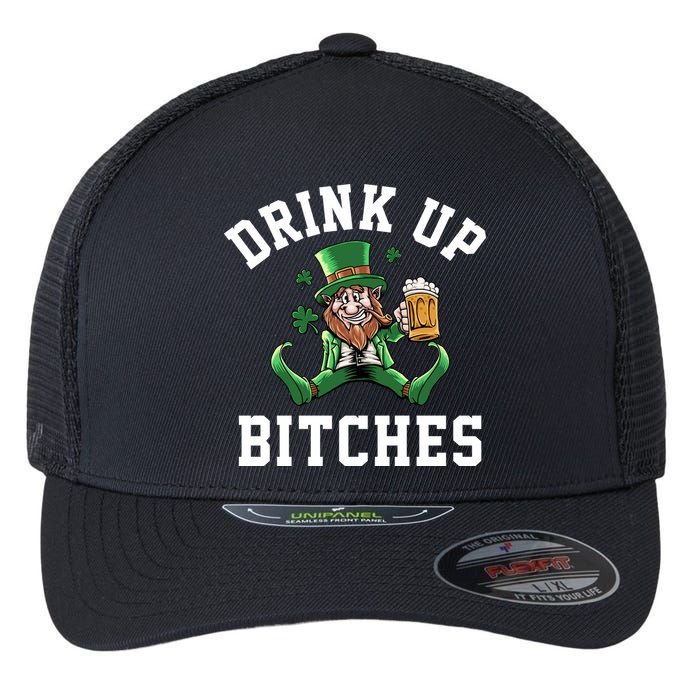Drink Up Bitches Funny Leprechaun St Patrick's Day Flexfit Unipanel Trucker Cap
