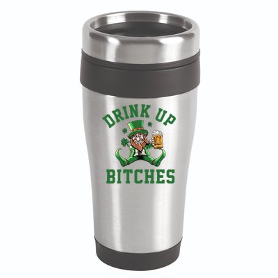 Drink Up Bitches Funny Leprechaun St Patrick's Day 16oz Travel Tumbler