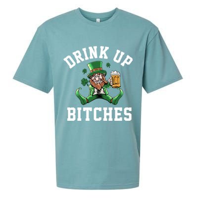 Drink Up Bitches Funny Leprechaun St Patrick's Day Sueded Cloud Jersey T-Shirt