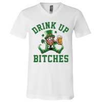 Drink Up Bitches Funny Leprechaun St Patrick's Day V-Neck T-Shirt