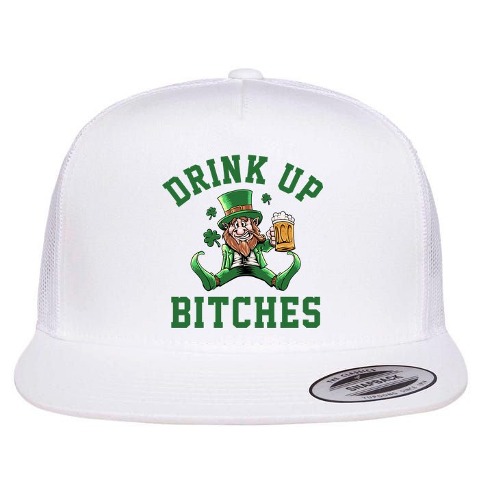 Drink Up Bitches Funny Leprechaun St Patrick's Day Flat Bill Trucker Hat