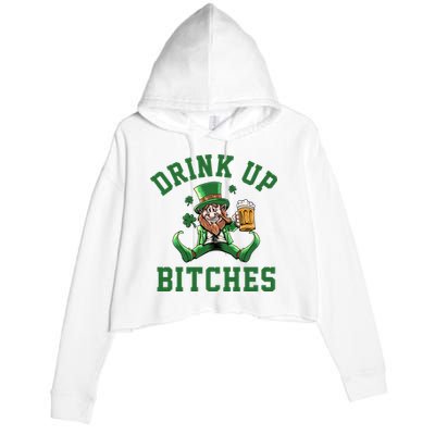Drink Up Bitches Funny Leprechaun St Patrick's Day Crop Fleece Hoodie