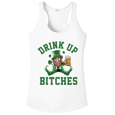 Drink Up Bitches Funny Leprechaun St Patrick's Day Ladies PosiCharge Competitor Racerback Tank