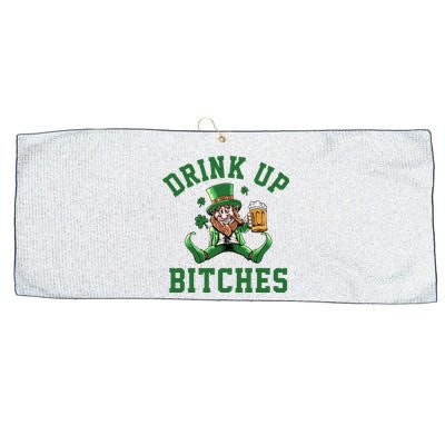 Drink Up Bitches Funny Leprechaun St Patrick's Day Large Microfiber Waffle Golf Towel