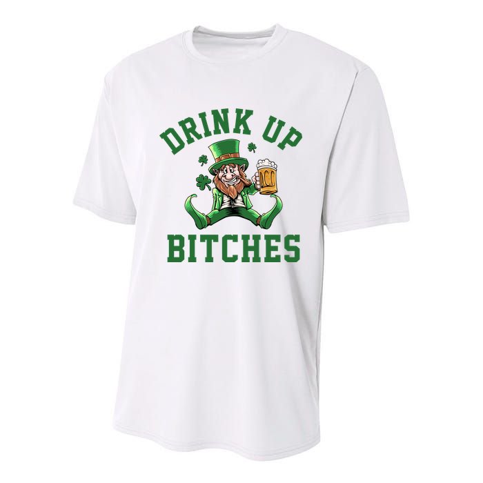 Drink Up Bitches Funny Leprechaun St Patrick's Day Youth Performance Sprint T-Shirt