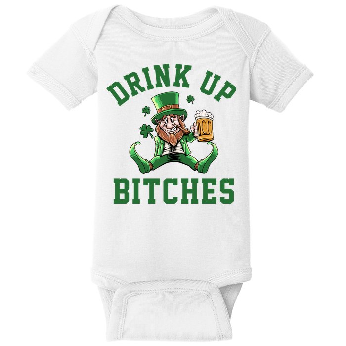Drink Up Bitches Funny Leprechaun St Patrick's Day Baby Bodysuit
