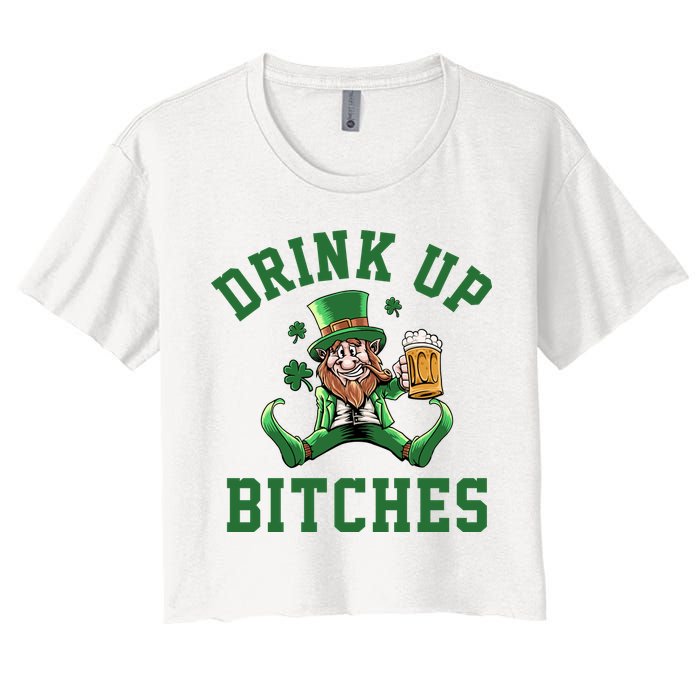 Drink Up Bitches Funny Leprechaun St Patrick's Day Crop Top