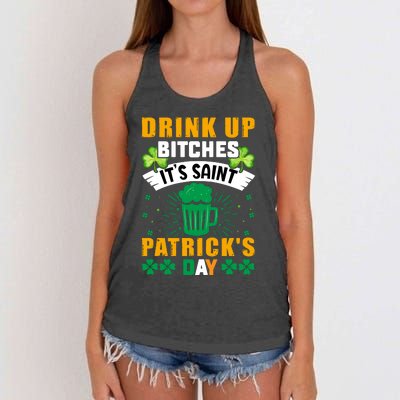 Drink Up Bitches It Funny St Women's Knotted Racerback Tank