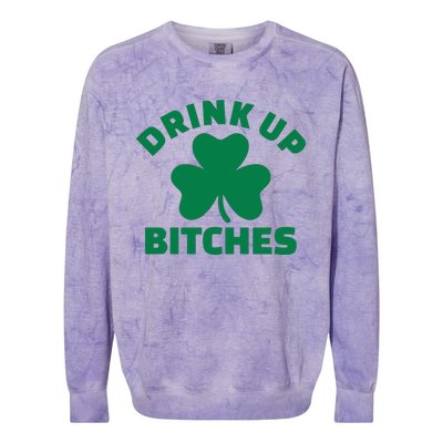 Drink Up Bitches With Shamrock, St Patrick's Day Colorblast Crewneck Sweatshirt