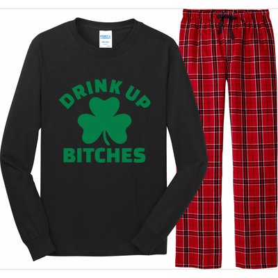 Drink Up Bitches With Shamrock, St Patrick's Day Long Sleeve Pajama Set