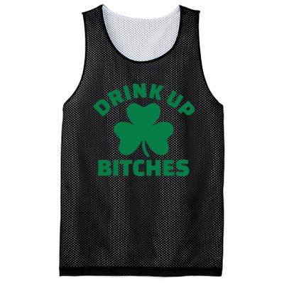 Drink Up Bitches With Shamrock, St Patrick's Day Mesh Reversible Basketball Jersey Tank