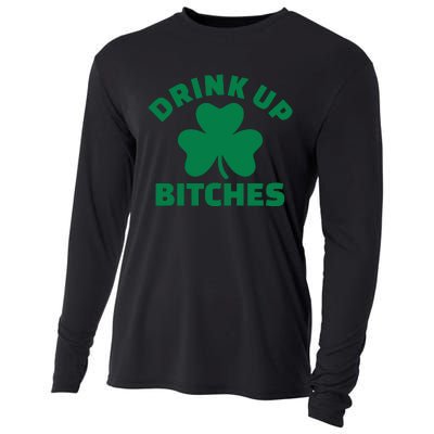 Drink Up Bitches With Shamrock, St Patrick's Day Cooling Performance Long Sleeve Crew