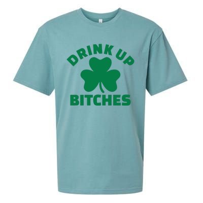 Drink Up Bitches With Shamrock, St Patrick's Day Sueded Cloud Jersey T-Shirt