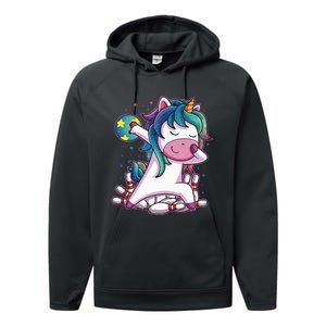 Dabbing Unicorn Bowling Birthday Party Gift For Performance Fleece Hoodie